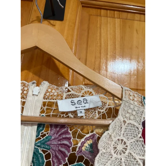 Sea New York Katharine Embroidered Midi Dress Floral Lace Boho Cottagecore - Picture 3 of 6